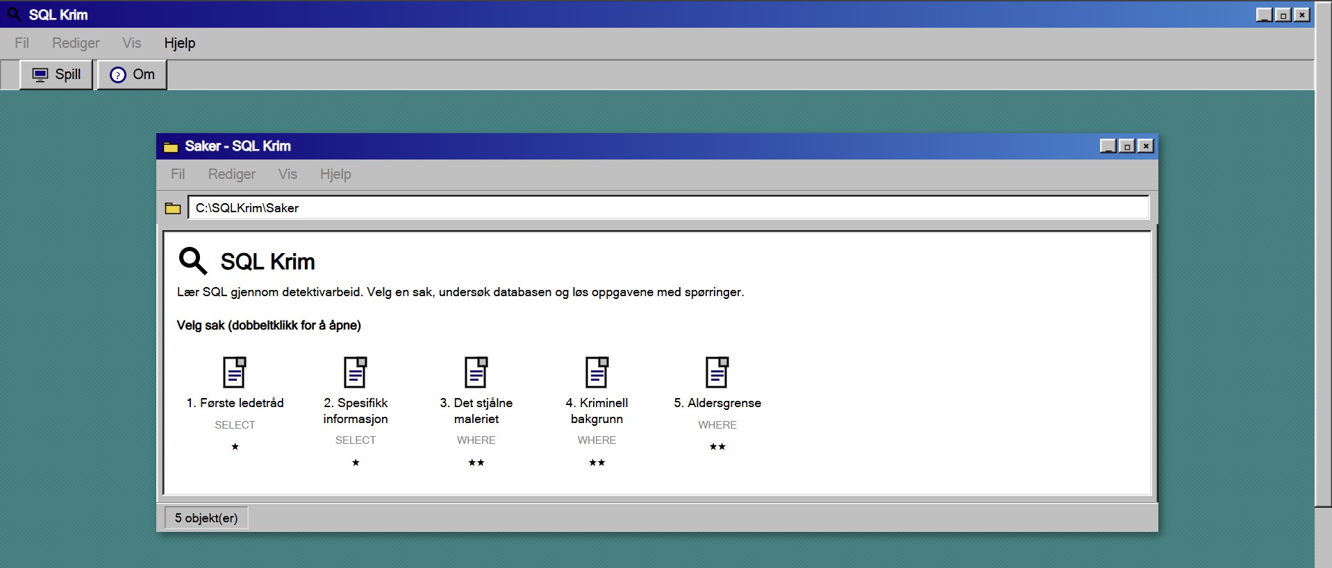 Skjermbilde fra SQL Krim-prosjektet
