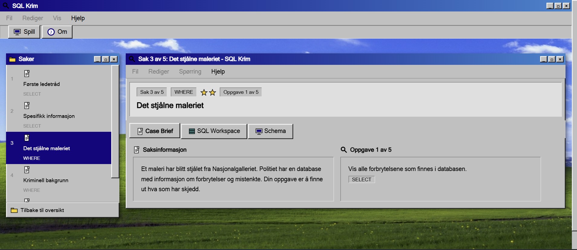 Skjermbilde fra SQL Krim-prosjektet