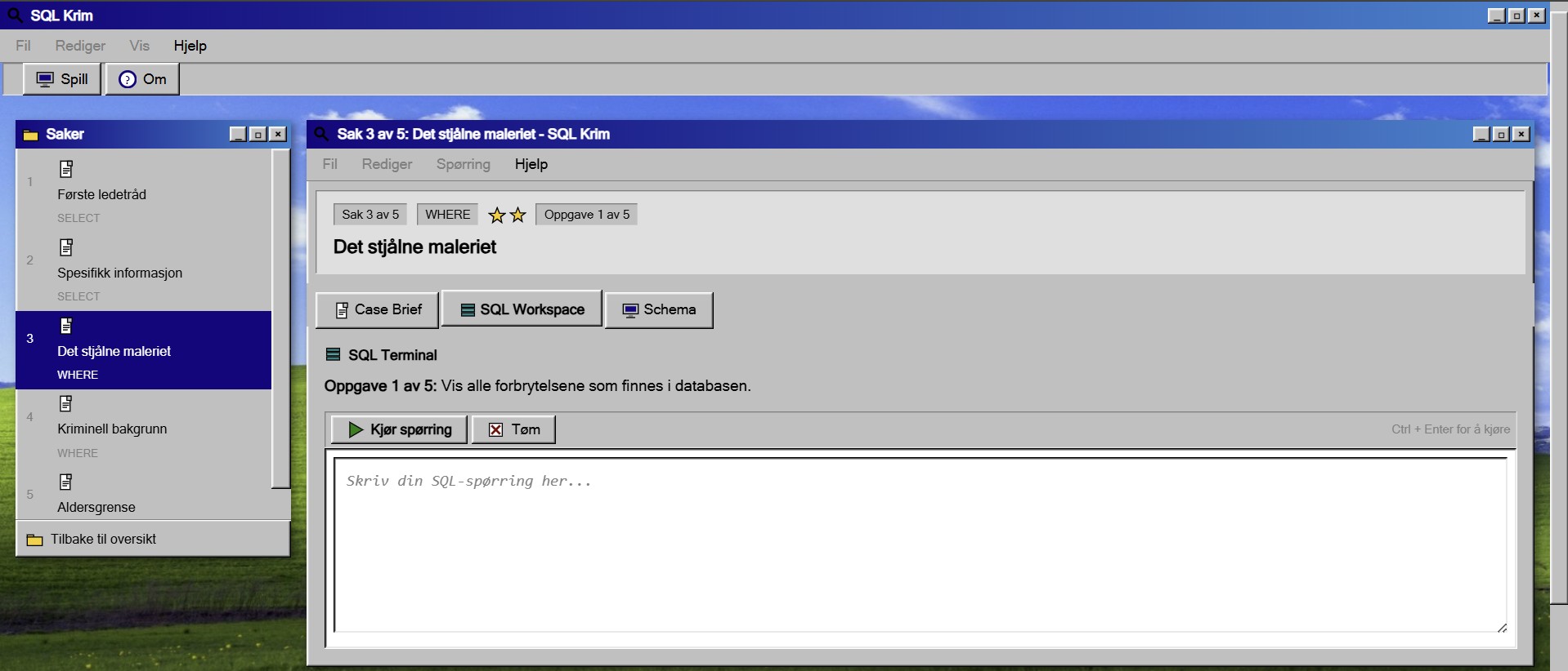 Skjermbilde fra SQL Krim-prosjektet
