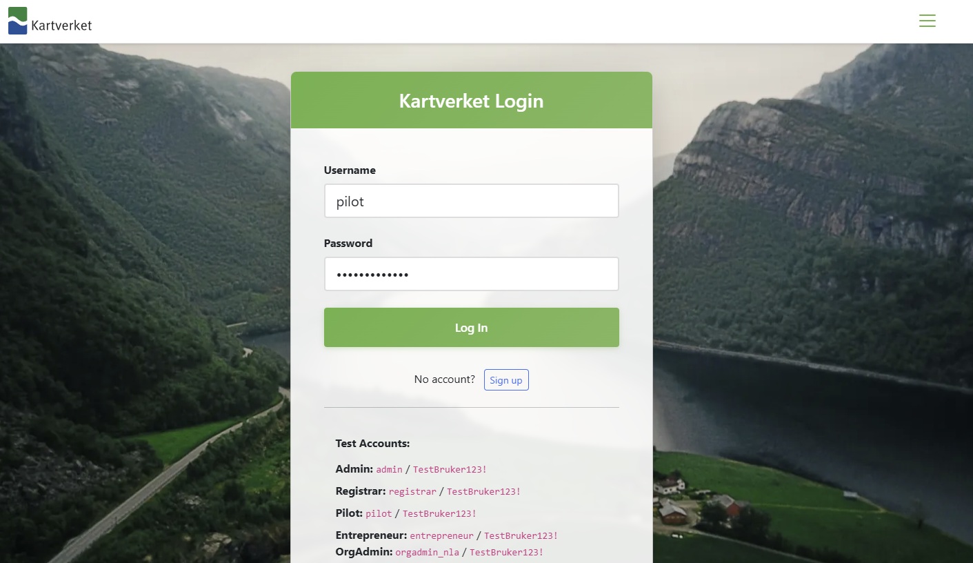 Innlogging - sikker tilgang for piloter og registerførere med roller og rettigheter.